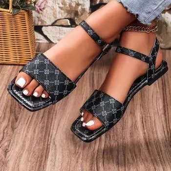 Летние женские сандалии на плоской подошве, мягкая повседневная нескользящая обувь, женские уличные модные пляжные сандалии 37 чёрный