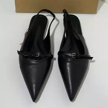 Летние женские сандалии на плоской подошве с острым носком и ремешком на спине, брендовый дизайн, удобная повседневная женская обувь с открытой пяткой 39 чёрный