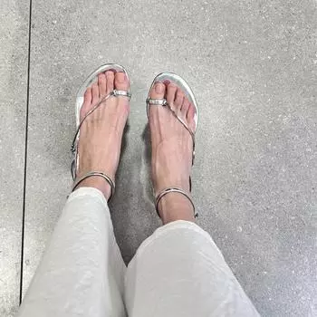 Летние женские сандалии на плоской подошве с застежкой-молнией, удобная мягкая подошва, женская обувь для вечеринок и нарядов 35 серебряный