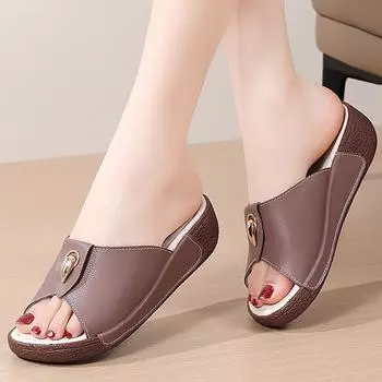 Летние женские сандалии на толстой подошве, кожаные однотонные домашние сандалии, женские тапочки 35 серый