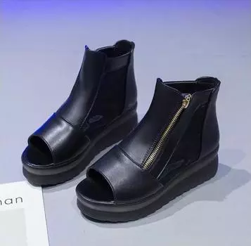 Летние женские сандалии на толстой подошве, туфли на танкетке Matsuke с сетчатой молнией по бокам, туфли с открытым носком 35 белый