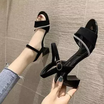 Летние женские сандалии на высоком каблуке, пляжные сандалии с пряжкой, женские сандалии с ремешком на щиколотке 35