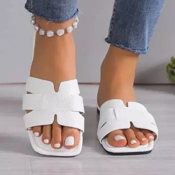 Летние женские сандалии, новые, для активного отдыха, размер плюс 43, открытые тапочки на плоской подошве, женские, с квадратной головкой, пляжная женская обувь Zapatos De Mujer 35 белый