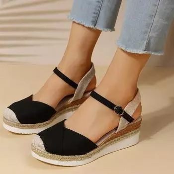 Летние женские сандалии одинакового цвета, сандалии на толстой платформе с пряжкой на танкетке 41 бежевый