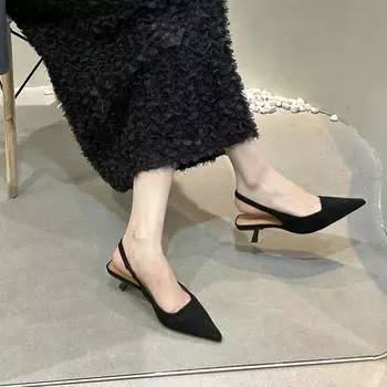 Летние женские сандалии с острым носком, модные, элегантные, неглубокие, мюли, туфли, женские, на каблуке-рюмочке, сандалии 35 чёрный