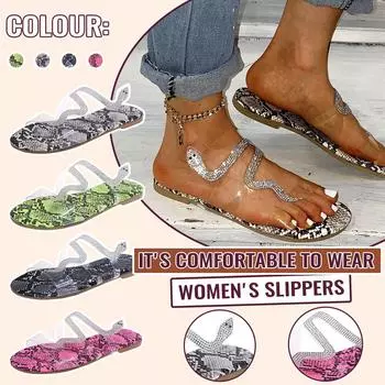 Летние женские сандалии Sagit, шлепанцы, повседневные тапочки с плоской подошвой со змеиным узором 37 чёрный