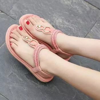 Летние женские сандалии со стразами, стильные Т-образные шлепанцы с металлическими стразами, сандалии 41 чёрный