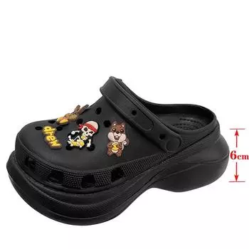 Летние женские сандалии тапочки на толстой подошве с повышенным нескользящим каблуком модные туфли на платформе с отверстиями пляжная обувь 35