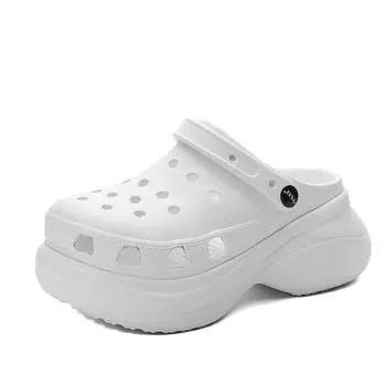 Летние женские сандалии тапочки на толстой подошве с повышенным нескользящим каблуком модные туфли на платформе с отверстиями пляжная обувь 35