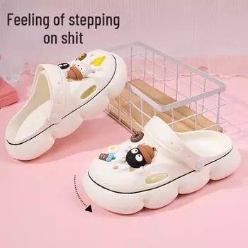 Летние женские сандалии: Удобный мультяшный дизайн, визуально увеличивающий рост, стиль ленивого пляжа для отдыха. 36-37