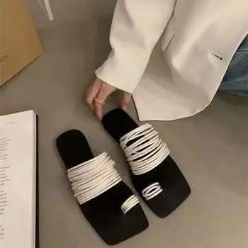 Летние женские сандалии, уличные тапочки на плоской подошве с открытым носком, женская пляжная женская обувь с квадратной головкой и бантом 35 хаки