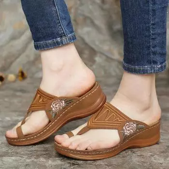Летние женские сандалии в римском стиле с вышивкой в стиле ретро, однотонные женские сандалии на танкетке, пляжные классические женские туфли без шнуровки на платформе, женская обувь для воды 35 розовый