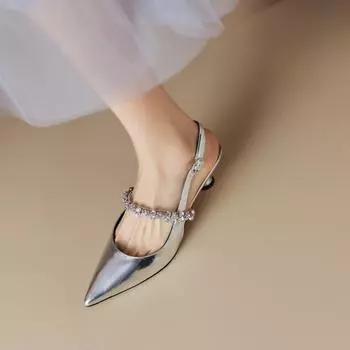 Летние женские сандалии, женская обувь на низком каблуке с острым носком, элегантная обувь, женская обувь на одинарной платформе 34 серебряный