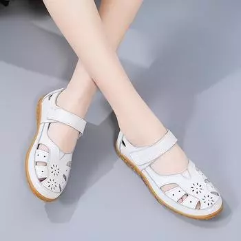 Летние женские сандалии женские удобные балетки для ходьбы закрытый носок пляжная обувь женская обувь 37 белый