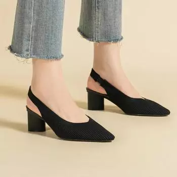 Летние женские сетчатые дышащие туфли на высоком каблуке с острым носком, модные однотонные нескользящие туфли с открытой пяткой, профессиональная обувь 34 абрикосовый света