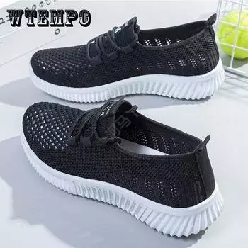Летние женские сетчатые туфли из тканого материала, дышащие спортивные кроссовки для отдыха с низким верхом и нескользящей кроссовкой 41 чёрный
