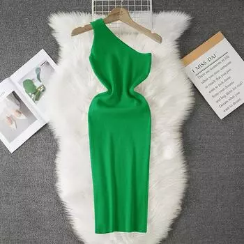Летние женские сексуальные одно плечо вязаный свитер клуб вечеринка тонкий облегающий пуловер платья One Size белый