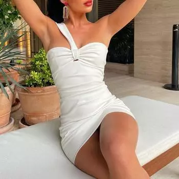 Летние женские сексуальные платья-футляры с косыми плечами и приталенными бедрами S темно-красного