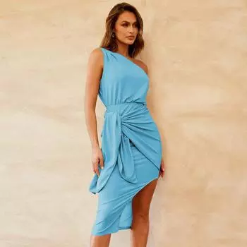 Летние женские сексуальные платья с наклонными плечами и бретелями на бедрах S чёрный