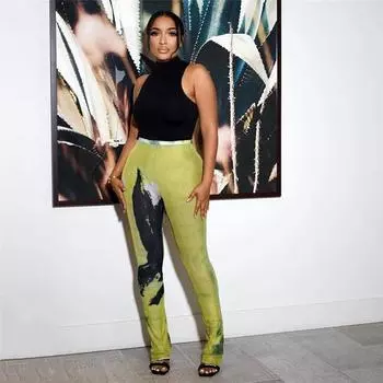 Летние женские сексуальные прозрачные сетчатые принты, дышащие тонкие повседневные брюки с высокой талией и бедрами S зелёный