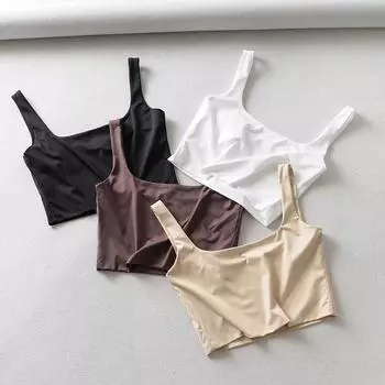 Летние женские сексуальные топы без рукавов, модные короткие топы с квадратным воротником, 4 цвета S бежевый