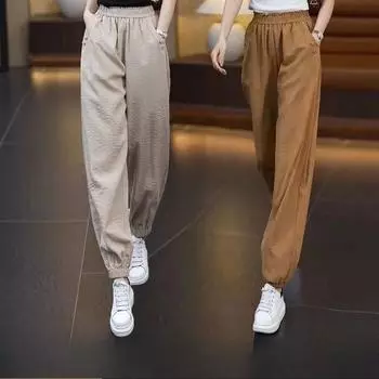 Летние женские шаровары из ледяного шелка с высокой талией, свободные брюки-фонарики, дышащие повседневные джоггеры XL