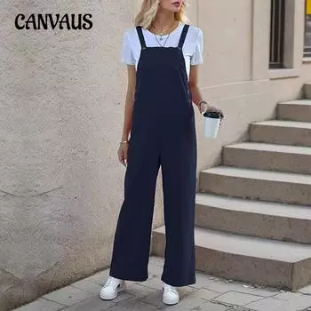 Летние женские широкие брюки, простые повседневные брюки с ремешками, длинные брюки нагрудник S чёрный