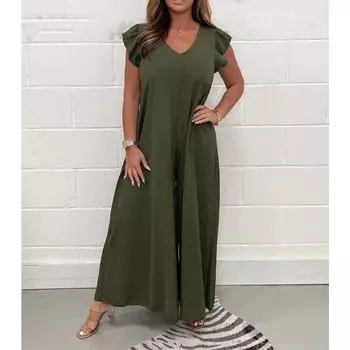 Летние женские широкие брюки со шнуровкой и оборками по краю, однотонные повседневные комбинезоны и комбинезоны для женщин S чёрный