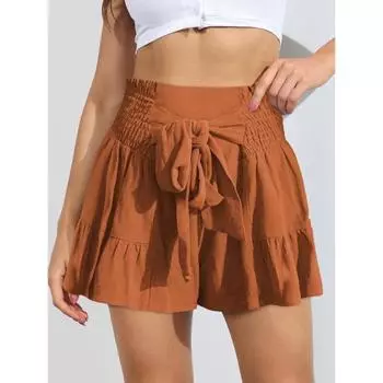 Летние женские широкие шорты с ремешками и рюшами, универсальные повседневные классические брюки с драпировкой S чёрный