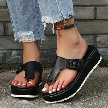 Летние женские шлепанцы Модные туфли на танкетке и платформе Ретро Рим Открытый пляжные шлепанцы с открытым носком Chanclas Mujer Playa 35 красный