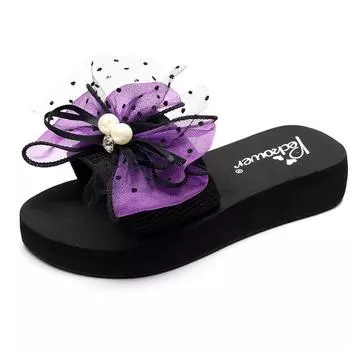 Летние женские шлепанцы на одно слово бабочка цветок женские пляжные туфли шлепки платформа женские сандалии танкетка нескользящие шлепанцы женщины 35 фиолетовый