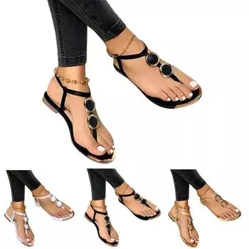 Летние женские шлепанцы с открытым носком, повседневная обувь, римские сандалии на плоской подошве с пряжкой и ремешком 38 чёрный