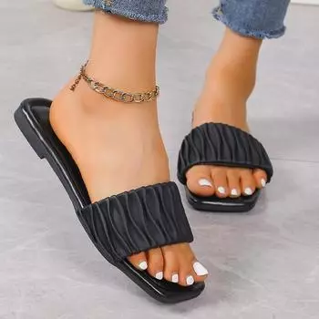 Летние женские шлепанцы, шлепанцы на плоской подошве, новые плиссированные корейские тапочки, женские сандалии, оранжевые туфли без шнуровки, большой размер 35-42 36