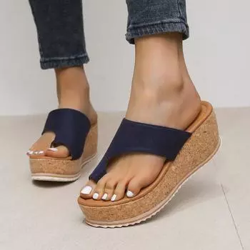 Летние женские шлепанцы, тапочки большого размера на высоком каблуке, женские сандалии на танкетке и платформе, женские повседневные тапочки с открытым носком и толстой подошвой 36