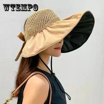 Летние женские шляпы от солнца с большими полями, классическая складная модная соломенная шляпа с бантом, повседневная уличная пляжная кепка для женщин, шляпа с защитой от ультрафиолета