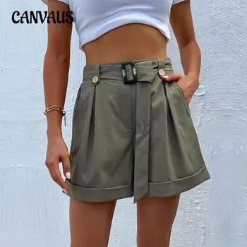 Летние женские шорты, модные повседневные зеленые шорты, женские брюки с ремнями S армия зеленый