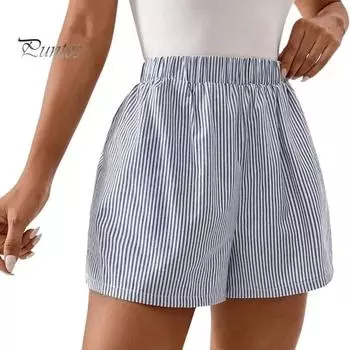 Летние женские шорты с полосатым принтом и высокой резинкой на талии, пижамные шорты, домашняя одежда, пляжные шорты, повседневные шорты для сна XL розовый