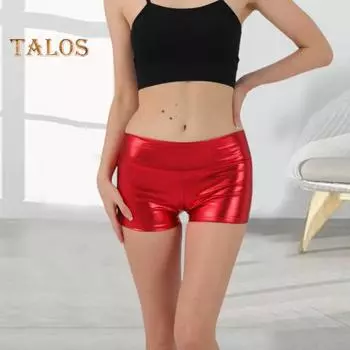 Летние женские шорты с высокой талией, глянцевые, бронзовые, облегающие, однотонные, эластичные, супер короткие брюки, мини-шорты для клубных танцев M серебряный