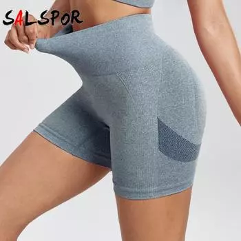 Летние женские шорты в рубчик для фитнеса и йоги, трикотажные спортивные шорты для тренажерного зала с эффектом пуш-ап S синий