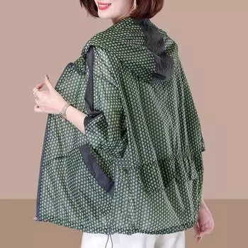 Летние женские солнцезащитные кремы, свободное пальто, большой размер, модный Джокер, женская солнцезащитная рубашка, куртка с капюшоном, женские топы XXXXL зелёный