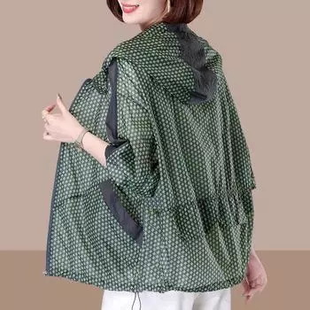 Летние женские солнцезащитные кремы, свободное пальто, большой размер, модный Джокер, женская солнцезащитная рубашка, куртка с капюшоном, женские топы XXXXL зелёный