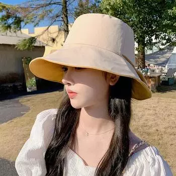Летние женские солнцезащитные шляпы, модные женские уличные путешествия, рыбацкая кепка с защитой от ультрафиолета, женская однотонная панамская шляпа с бантом 56-58cm