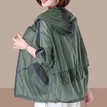 Летние женские солнцезащитные средства, свободное пальто, большой размер, модная женская солнцезащитная рубашка Joker с капюшоном, женская куртка Tide XXXXL зелёный