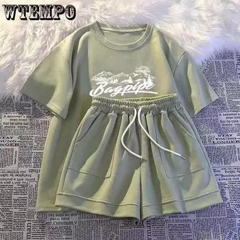 WTEMPO Летние женские спортивные костюмы повседневный комплект женской одежды 2 шт.:Футболка Топ + шорты Повседневная женская спортивная одежда больших размеров M ~ 3XL M