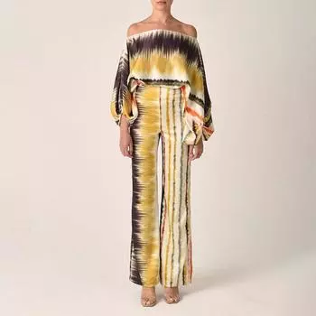 Летние женские свободные брюки с круглым вырезом и широкими штанинами с рукавами «летучая мышь», повседневный костюм S синий