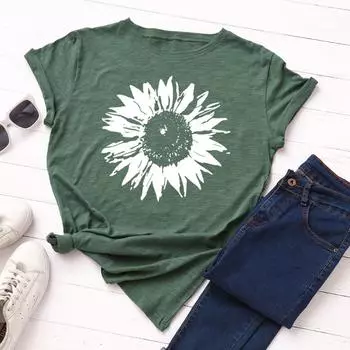 Летние женские свободные футболки из чистого хлопка с круглым вырезом и короткими рукавами с принтом S чёрный