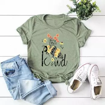 Летние женские свободные футболки с круглым вырезом из чистого хлопка с принтом «Пчела, будь добрым» с короткими рукавами для женщин S чёрный