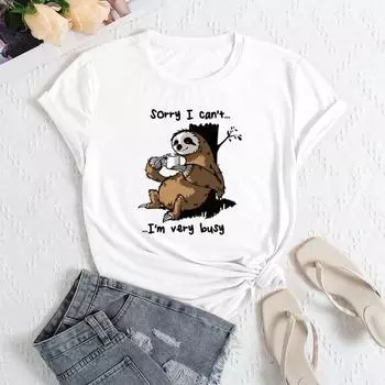 Летние женские свободные футболки с круглым вырезом и принтом животных из чистого хлопка с короткими рукавами для женщин S белый