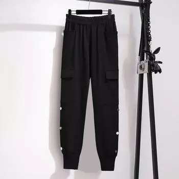 Летние женские свободные повседневные брюки-карго Харлан плюс размер карманные модные женские брюки большого размера 3XL чёрный