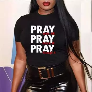 Летние женские свободные повседневные футболки из чистого хлопка с короткими рукавами и круглым вырезом с принтом S чёрный